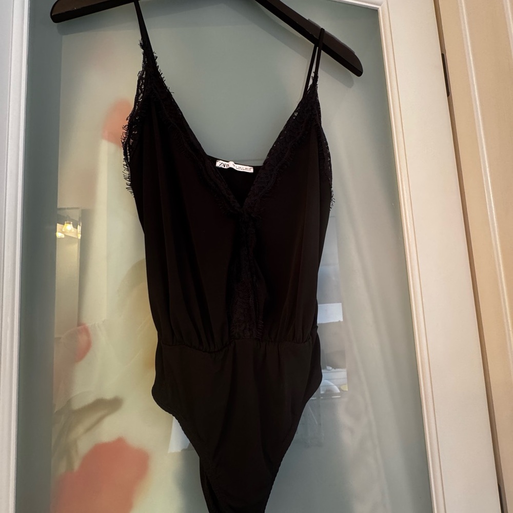 Zara Black Bodysuit with Lace Trim